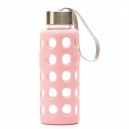 Botella Bbo De V&iacute;drio Borosilicato Con Funda Silicona Rosa 300 ml. Irisana