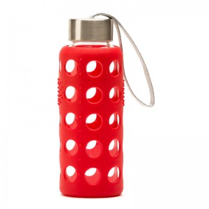 Botella Bbo De V&iacute;drio Borosilicato Con Funda Silicona Rojo 300 ml. Irisana