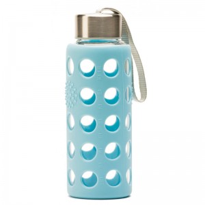 Botella Bbo De V&iacute;drio Borosilicato Con Funda Silicona Azul 300 ml. Irisana