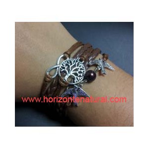 Pulsera &Aacute;rbol Vida + Nudo Infinito (Marr&oacute;n)