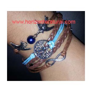 Pulsera &Aacute;rbol Vida + Nudo Infinito (Marr&oacute;n Y Celeste)