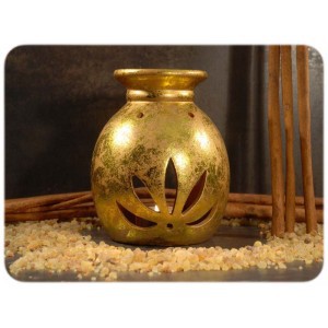 Lamparilla Ovalada Flor Loto Oro 